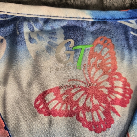Women's Blue and Red Butterfly Print Top - Picture 3 of 4